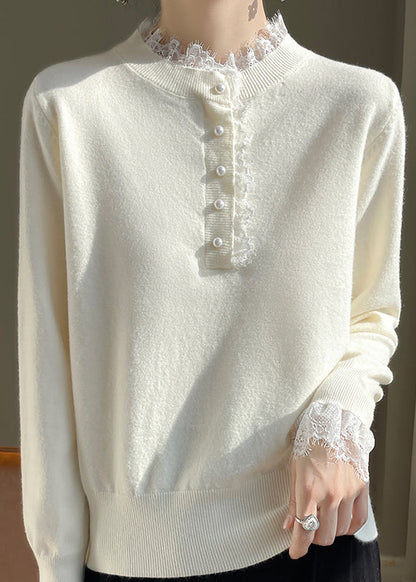 Red Lace Patchwork Wool Knit Sweaters Fall