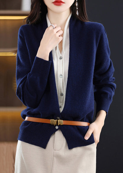 Red V Neck Patchwork False Two Pieces Woolen Top Fall