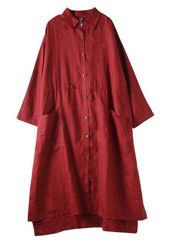 Green Flower Linen Shirt Dress Oversize Spring Maxi Dresses