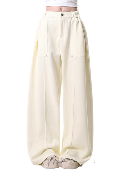 French Apricot Oversized Cotton Wide Leg Pants Spring