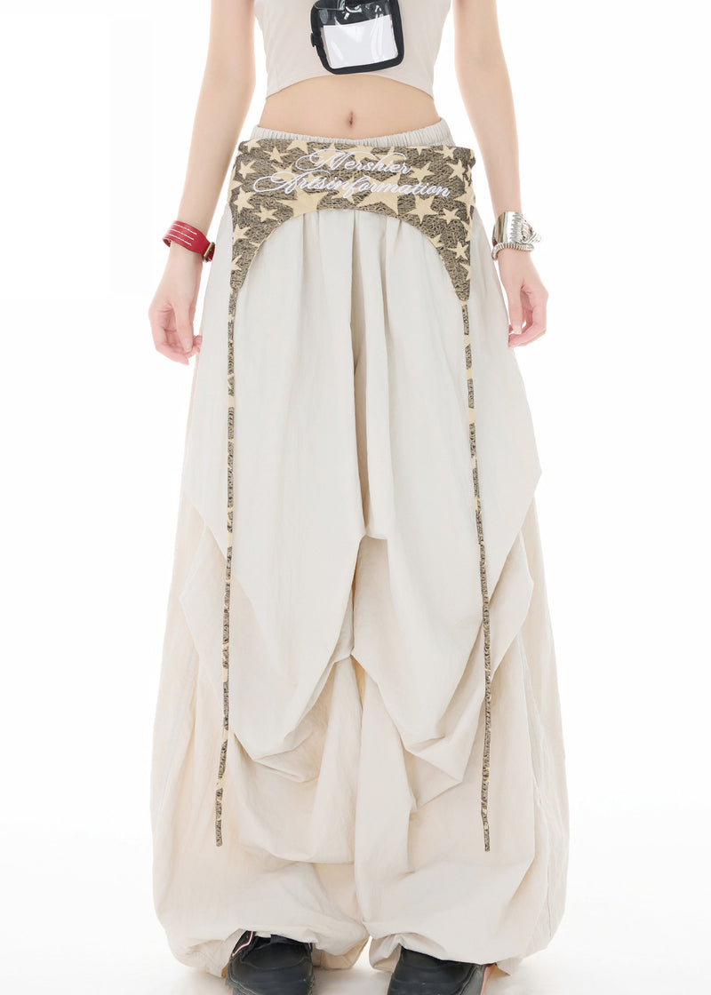 Apricot Oversized Wrinkled Spandex Wide Leg Pants Spring