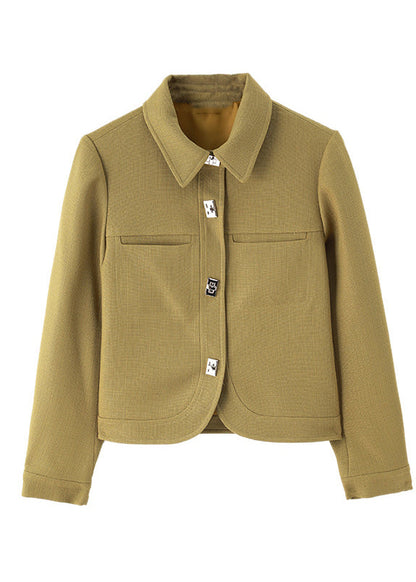 Green Peter Pan Collar Slim Fit Cotton Coats Fall