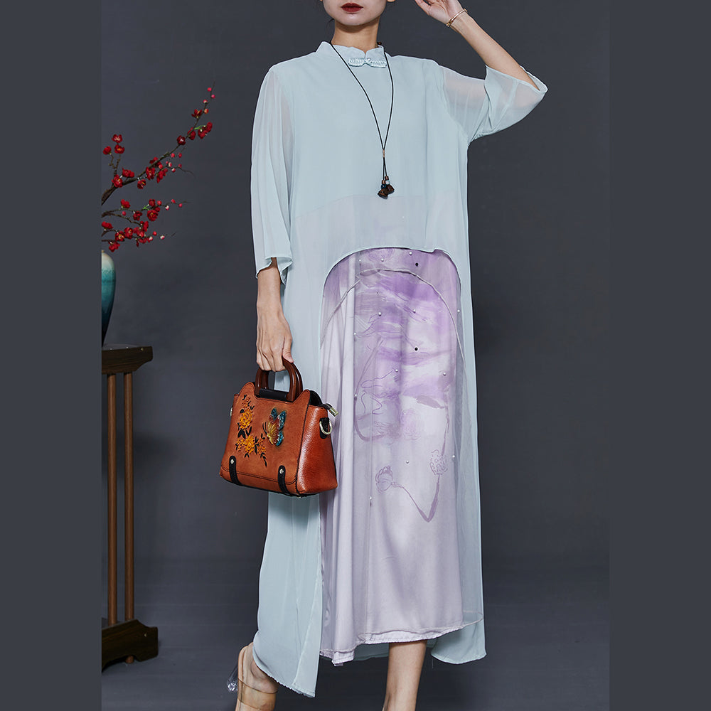 Green Asymmetrical Nail Bead Chiffon Oriental Dress Summer