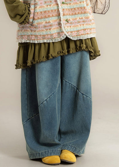 Blue Pockets Denim Wide Leg Jeans