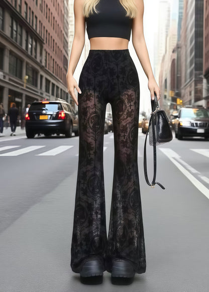 Black Hollow Out Lace Flare Bottoms Summer