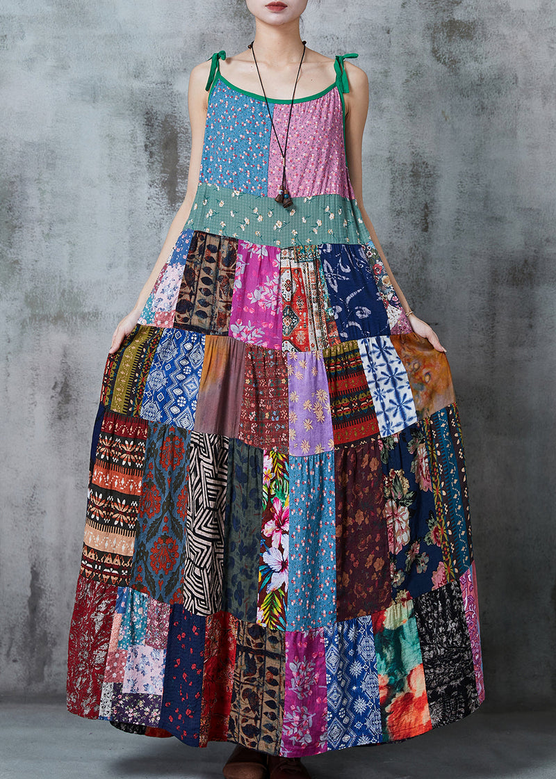 Color Block Patchwork Exra Large Hem Cotton Spaghetti Strap Dress Summer