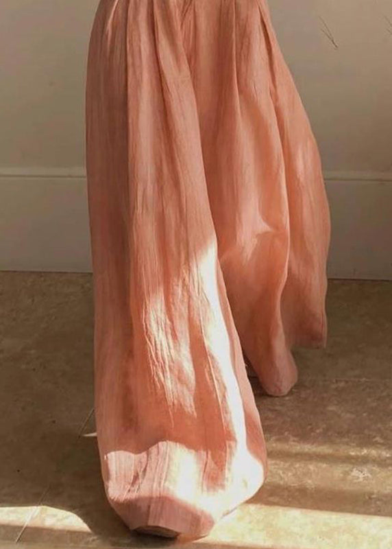 Orange High Waist Wrinkled Patchwork Cotton Wide Leg Pants Summer