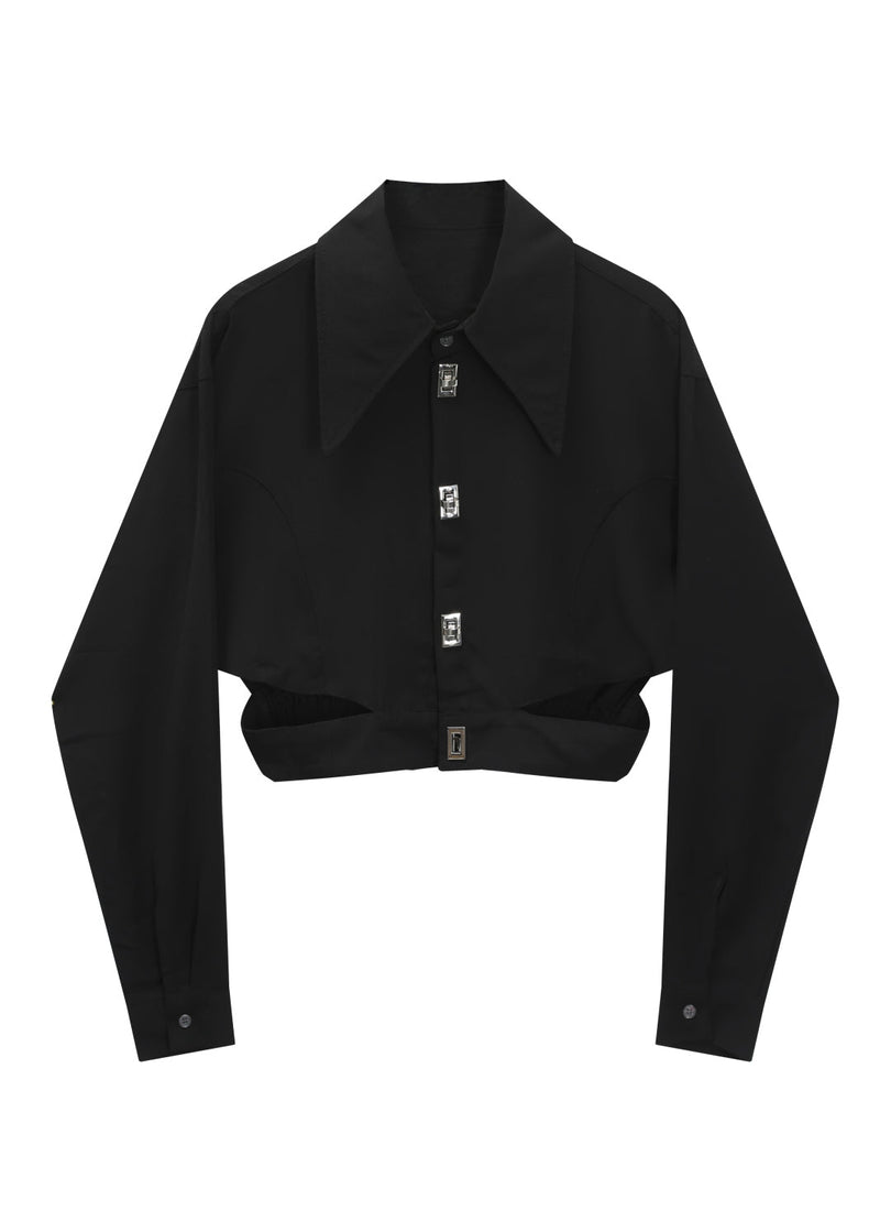 Diy Black Peter Pan Collar Button Top Long Sleeve