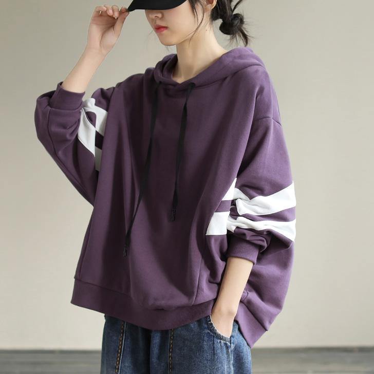 Hooded Cotton Spring Tunic Pattern Work Outfits Purple Sweatshirt