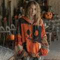 Halloween Spooky Face Patchwork Stitched Cozy Knit Hooded elevenforest