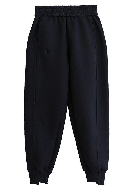 Classy Black Asymmetrical Pockets Beam Pants Spring