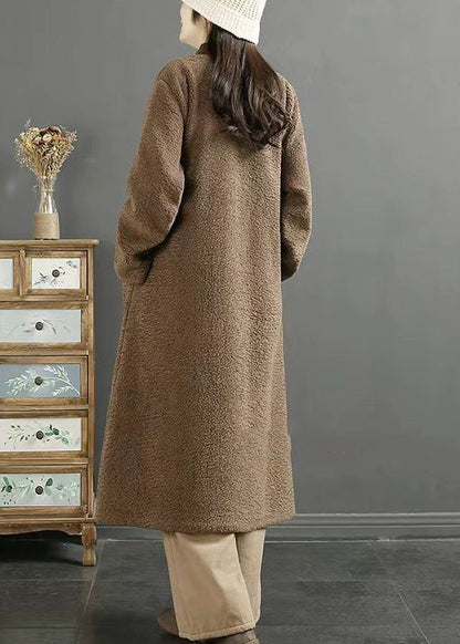 Chocolate Embroideried Chinese Button Faux Fur Coats Winter