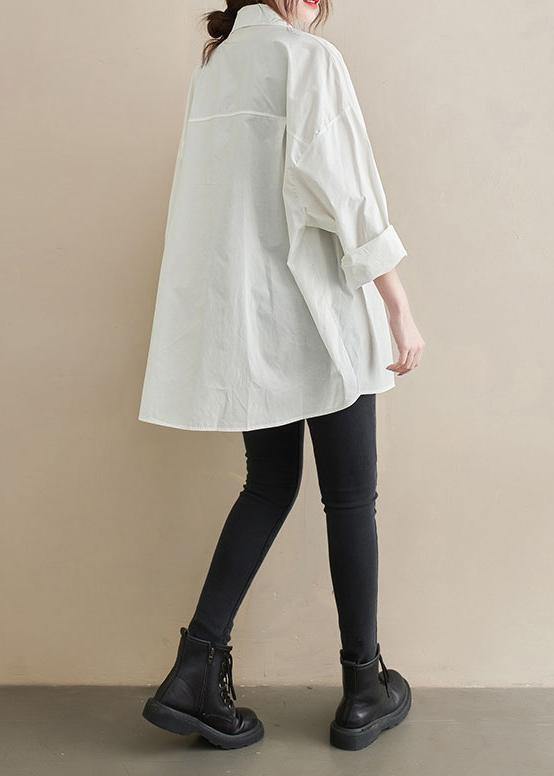 Modern White Tunic Lapel Pockets Midi Spring Tops