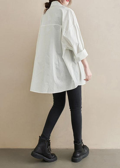 Modern White Tunic Lapel Pockets Midi Spring Tops