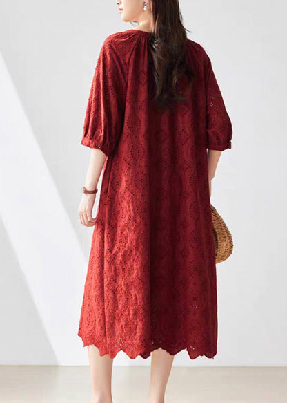 Fine Red V Neck Tie Lace Pockets Maxi Dresses Summer