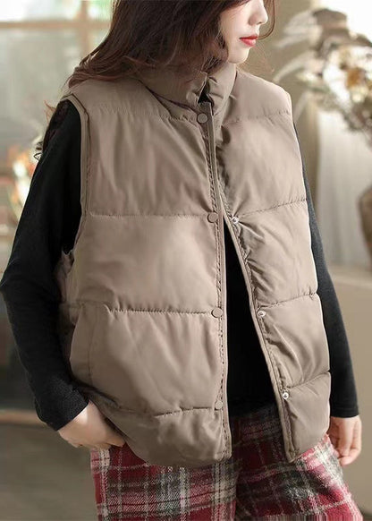 Art Chocolate Stand Collar Warm Fine Cotton Filled Vest