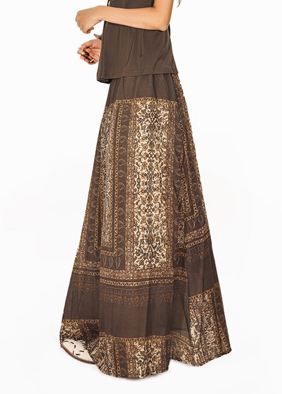 Fitted Coffee Print Elastic Waist a Line Skirt Summer
