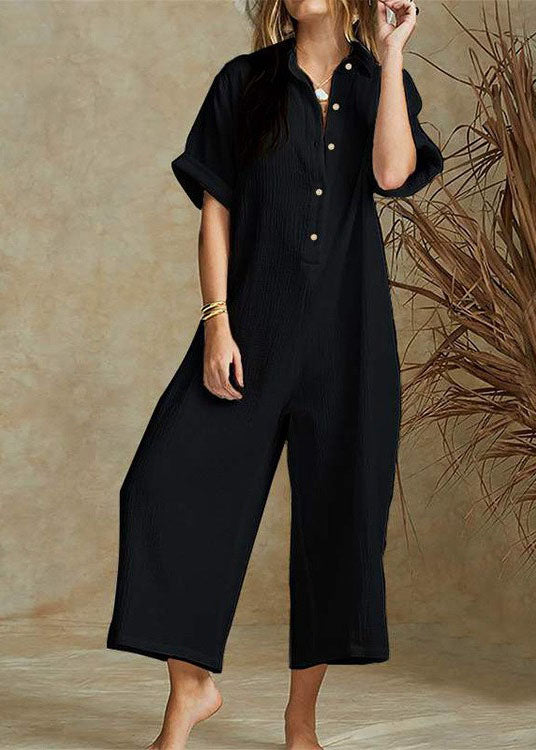Short Sleeve Jumpsuit Wide-legged Pants Leisure Loose