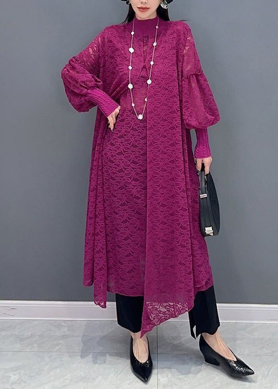Rose Ruffled False Two Pieces Lace Dress Spring