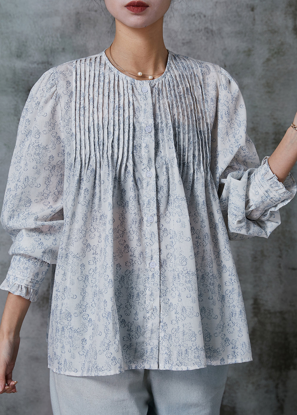 White Oversized Print Wrinkled Cotton Shirt Top Spring