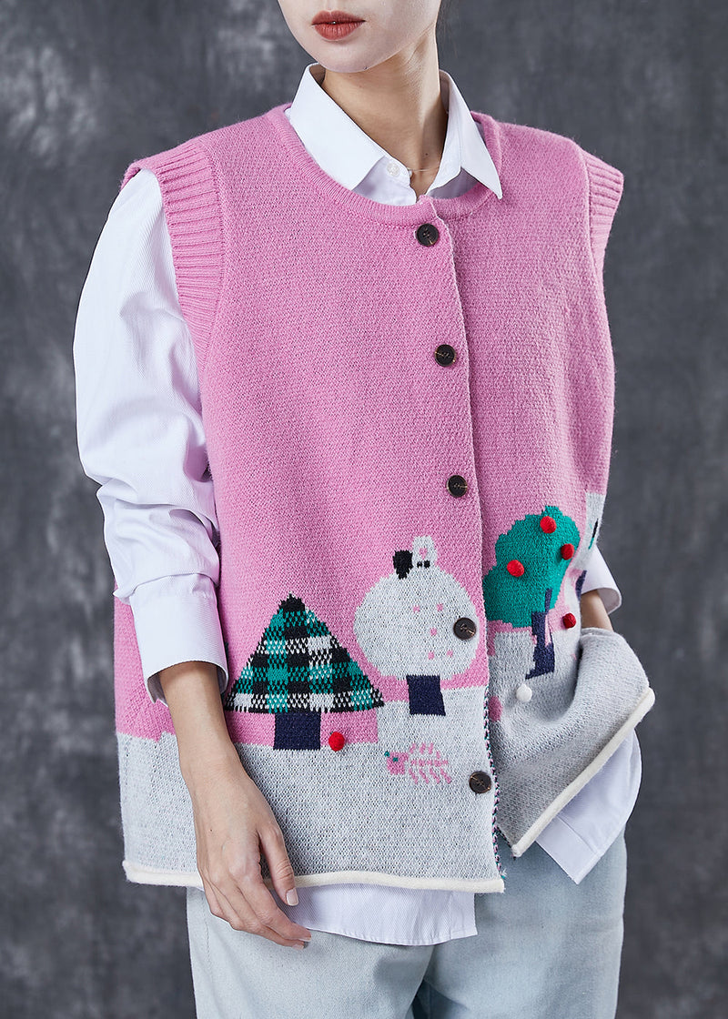 Rose Cartoon Jacquard Knit Sets 2 Pieces Fuzzy Ball Decorated Spring