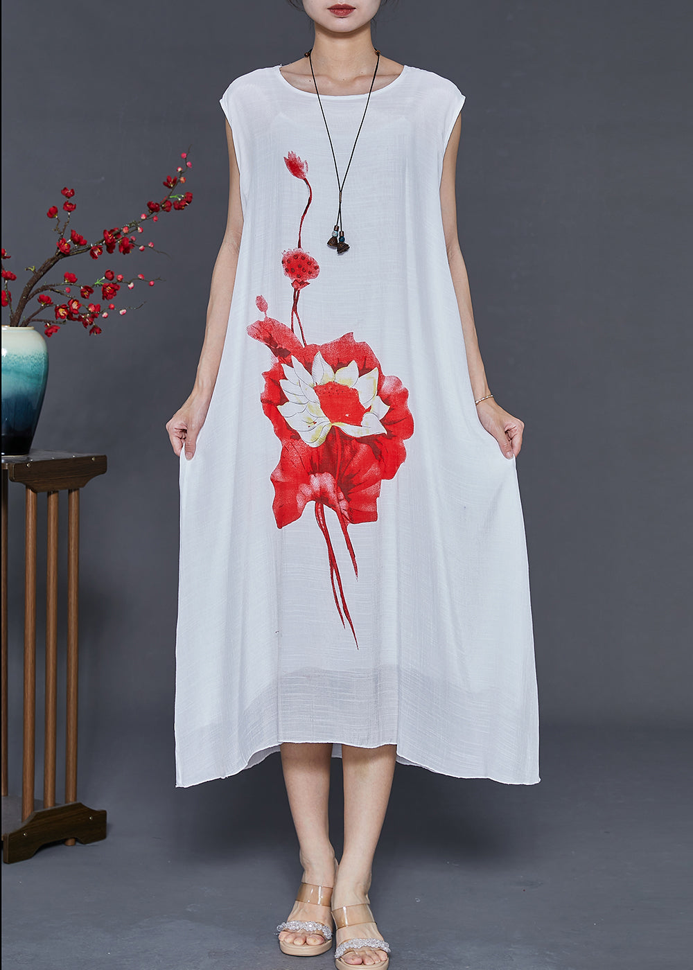 Mulberry Print Chiffon Cardigan and Dress Two Pieces Set Summer