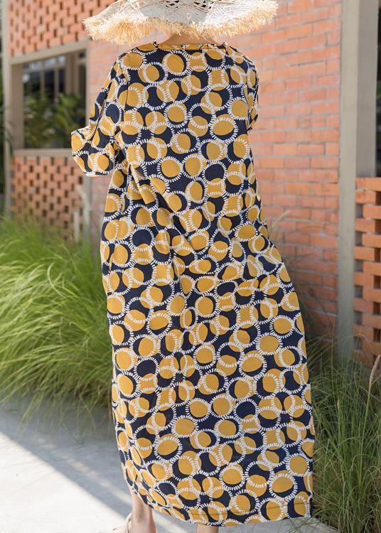 Italian Yellow Dotted Summer Cotton Dress Caftans