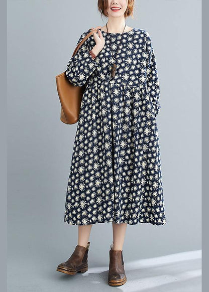 Simple O Neck Cinched Spring Dresses Runway Navy Kaftan Dress