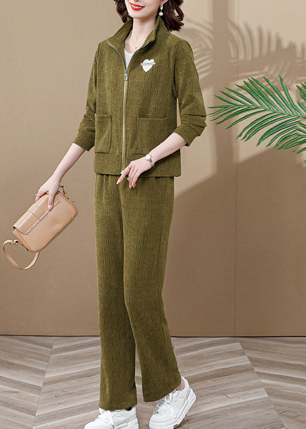 Ginger Stand Collar Coats and Wide Leg Pants Two Pieces Set Fall
