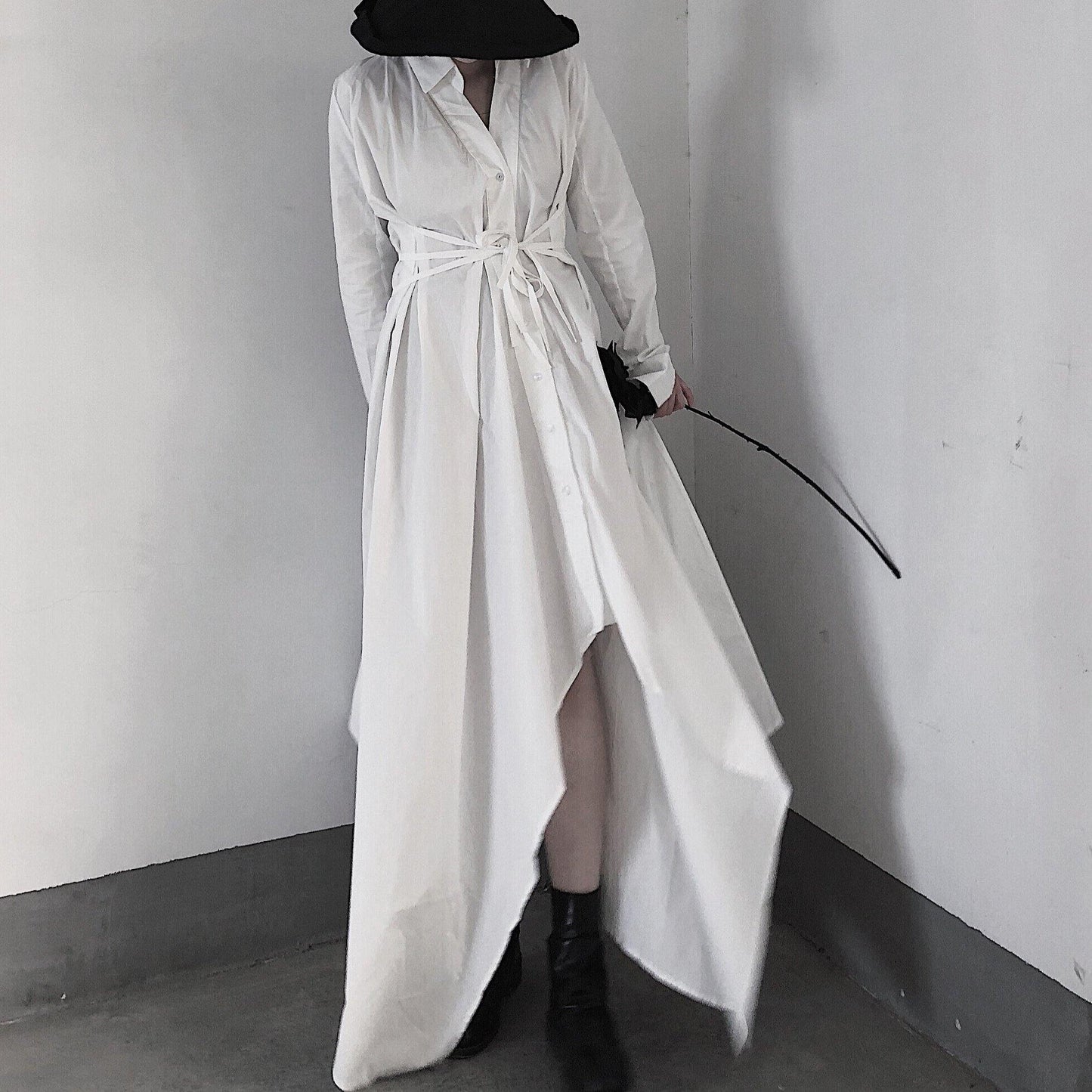 V Neck Asymmetric Spring Quilting Clothes Catwalk White Art Dresses