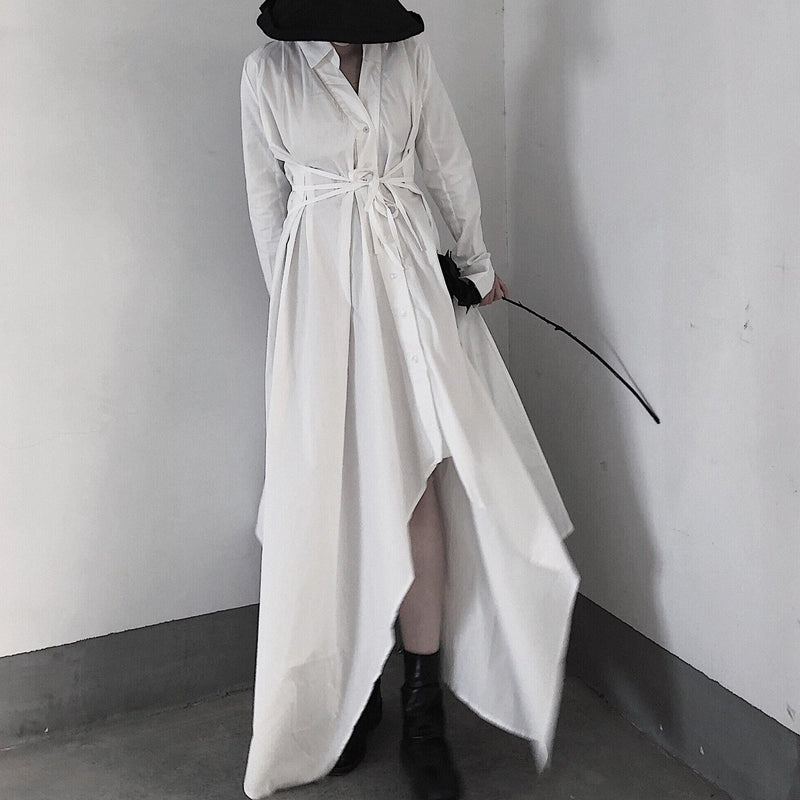V Neck Asymmetric Spring Quilting Clothes Catwalk White Art Dresses