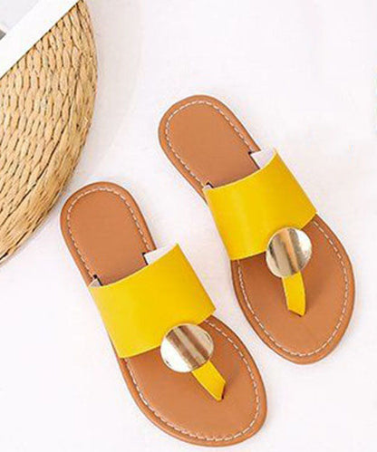 Yellow Faux Leather Flip Flops Sandals Splicing Sequined
