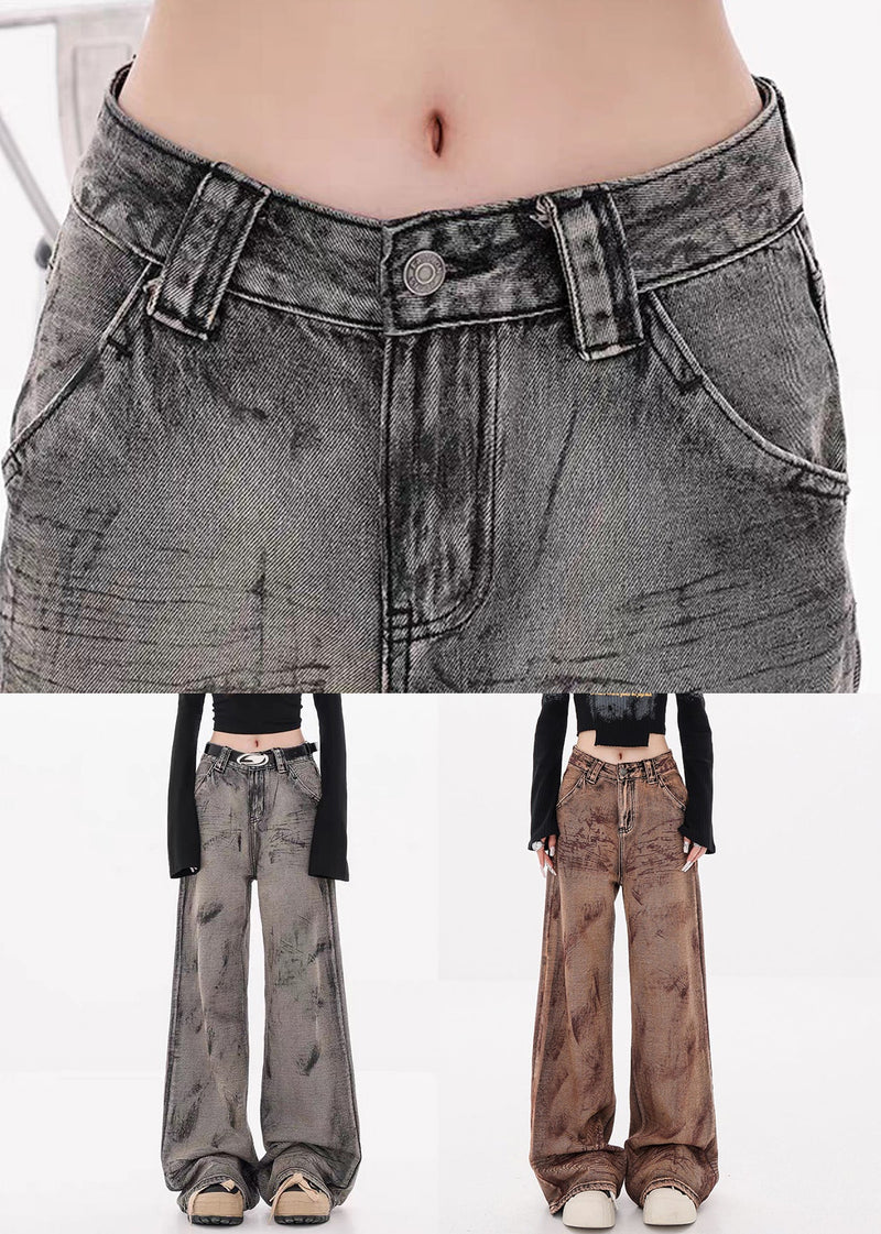 Camel Tie Dye Pockets High Waist Denim Pants Fall