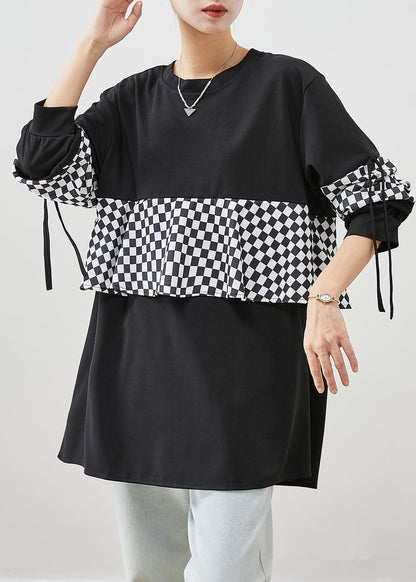 Italian Black Oversized Patchwork Warm Fleece Pullover Fall