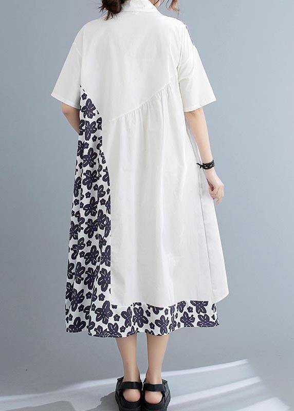 White Patchwork Print Asymmetrical Design Maxi Summer Chiffon Dress