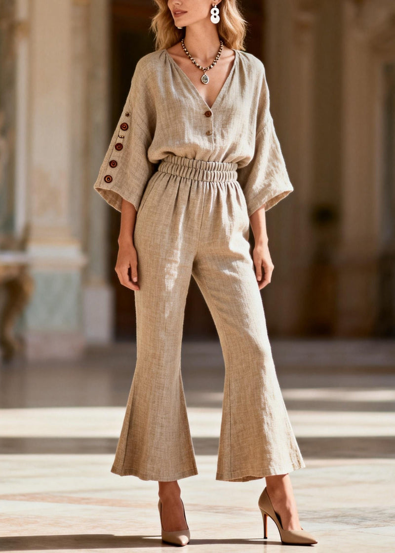 V Neck Linen Two Pieces Set Summer