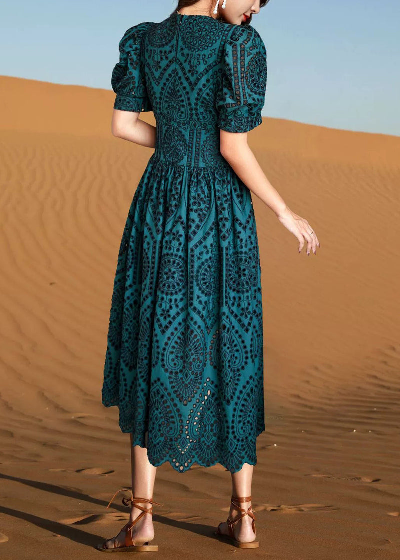 Blackish Green V Neck Hollow Out Cotton Dresses Summer
