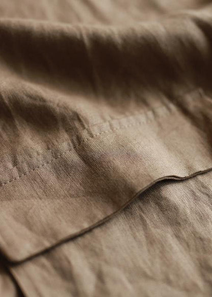 Handmade Summer Khaki Linen Dresses Hoodie Dress