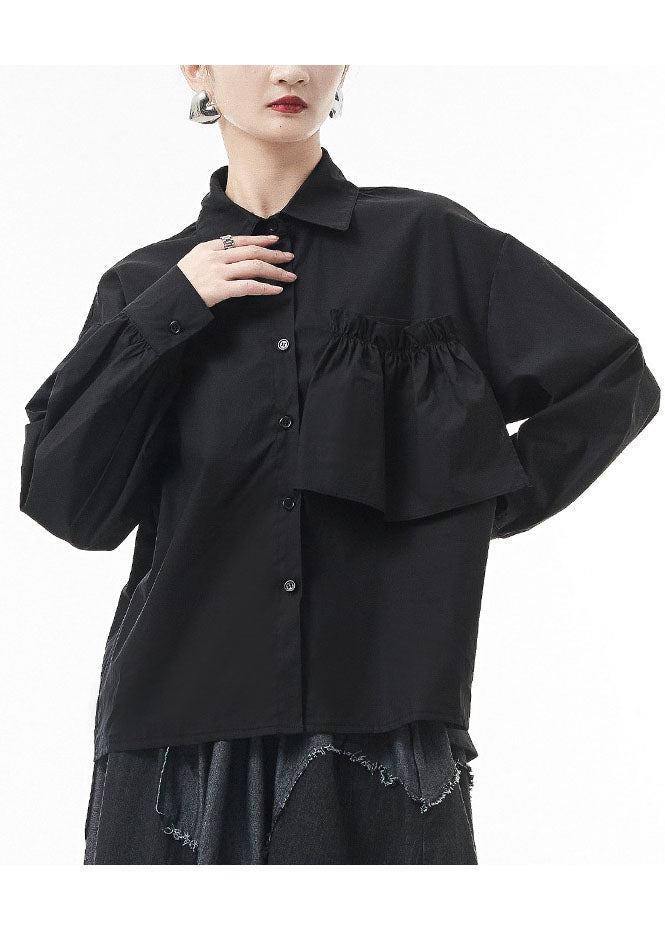 Stylish Black Low High Design Patchwork Shirts Spring