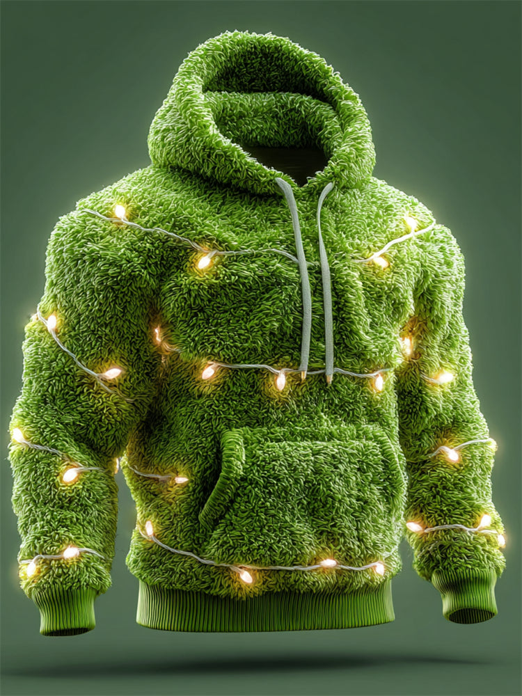 Comstylish Men's Christmas Lights Inspired Cozy Plush Hoodie
