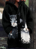 Lovely Cats Pattern Cozy Hooded Cardigan elevenforest