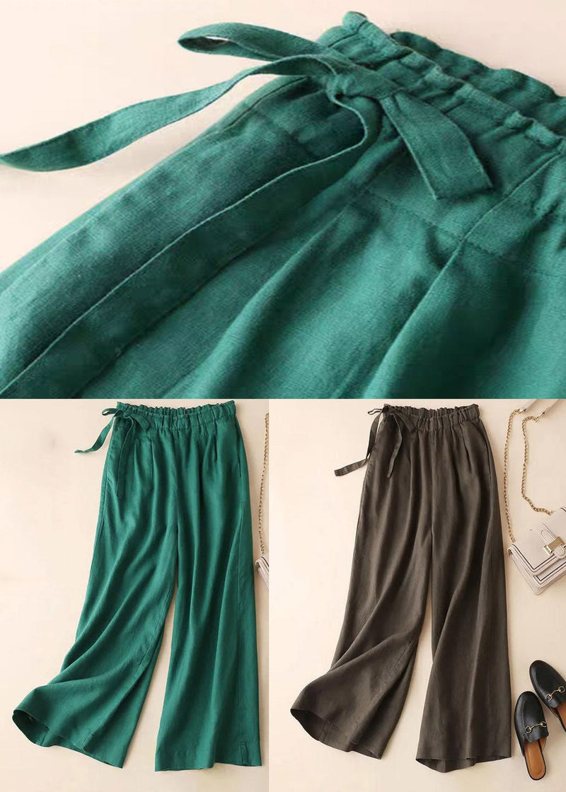 Chocolate Linen Wide Leg Pants Draping Elastic Waist Summer