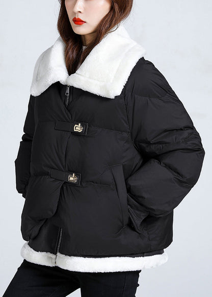 Black Pockets Patchwork Fine Cotton Filled Puffers Jackets Winter