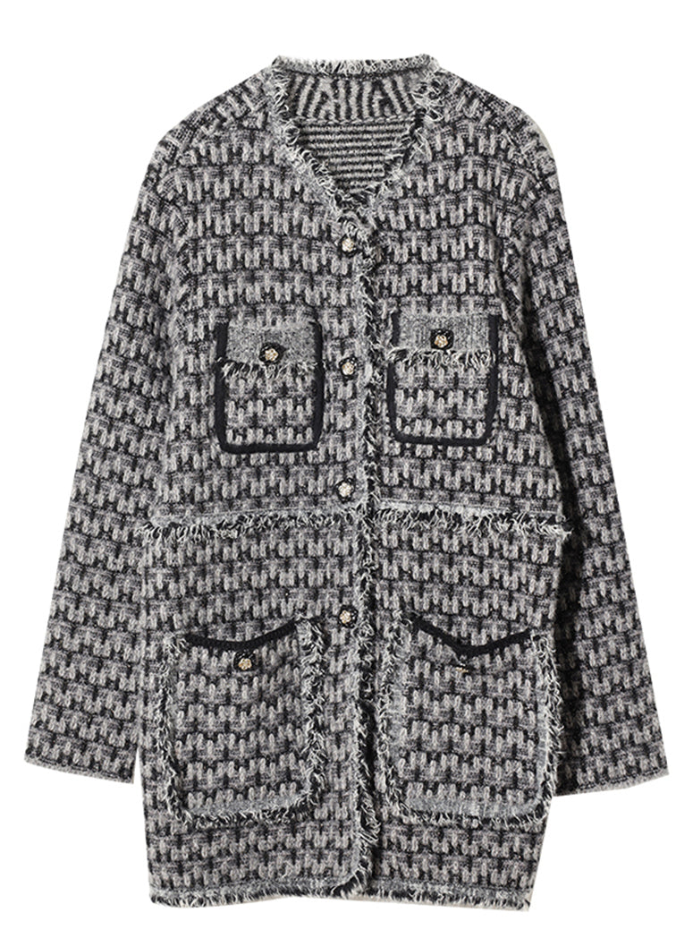 Black Tasseled Plaid Cotton Coats Spring
