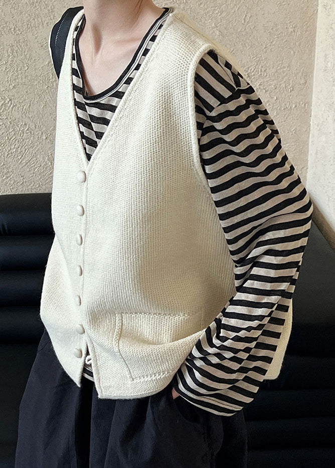 Apricot V Neck Button Knit Vest Autumn