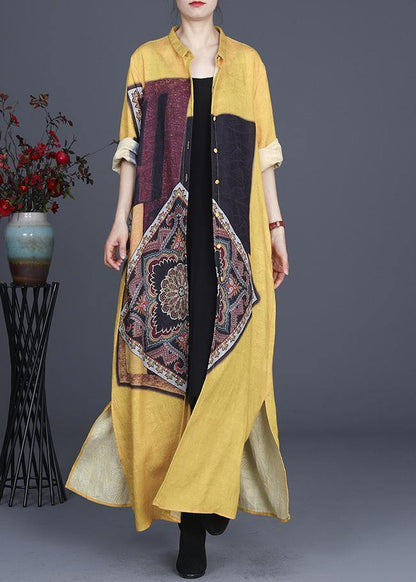 French Yellow Silk Long Spring Dress