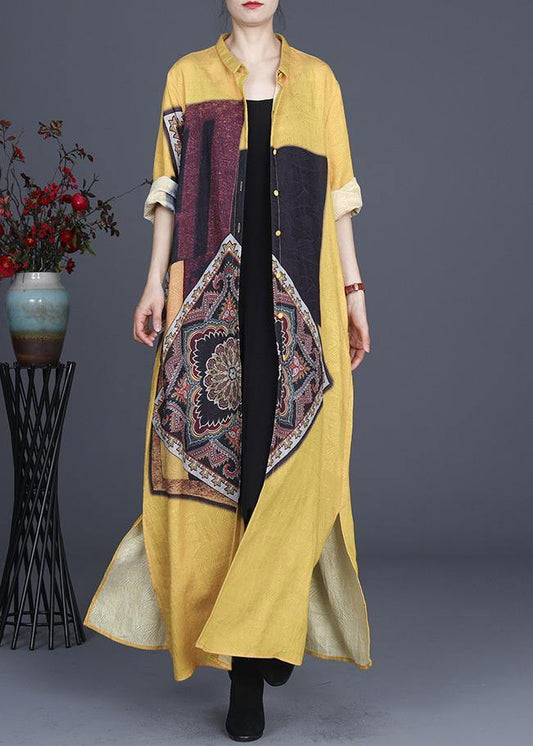 French Yellow Silk Long Spring Dress