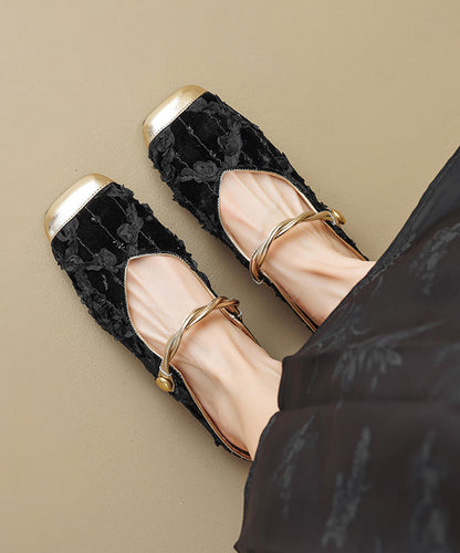 New Chinese Style Apricot Ruffled Print Cowhide Leather Slide Sandals