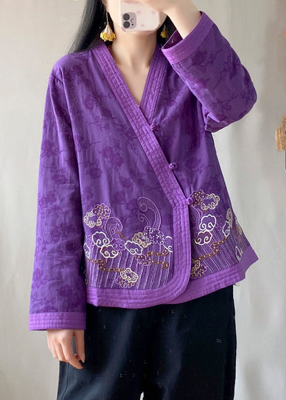 Handmade Purple Embroideried Tops Long Sleeve