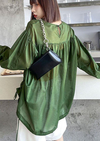 French Green Cinched Long Sleeve Shirts